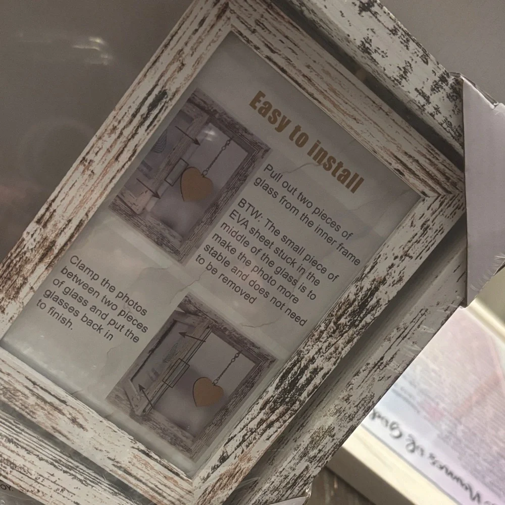 1st Christmas Grandpa and Me Rustic White Photo Frame with Heart Charm